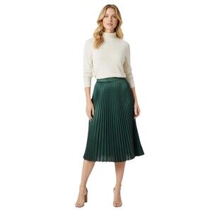 Banana Republic Satin Pleated Midi Skirt Hunter Green Petite 4P New